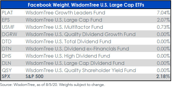 Facebook Weights_Large Cap ETFs