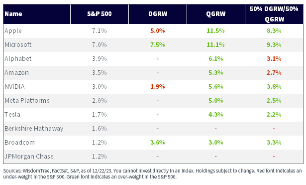 S&P 500 Top 10 Holdings table as of 12/13/23