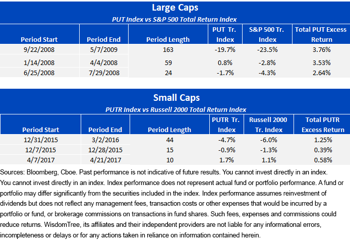 Large cap and small cap index put indexes